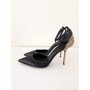 Burberry Black Satin Alanson Stiletto Heels with‎ Embellished Back Size 39